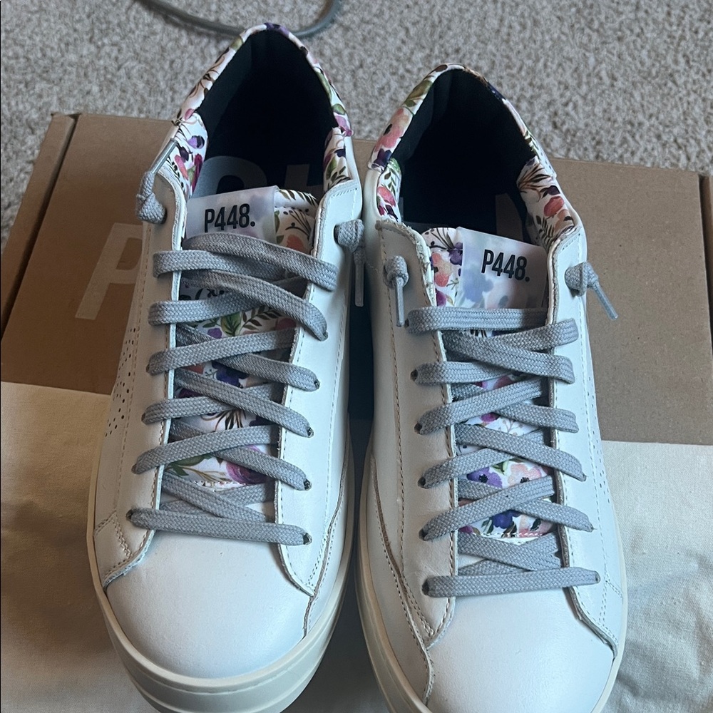 P448 White Sneakers with Floral Accents